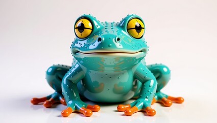 Obraz premium Turquoise frog with water droplets on white background