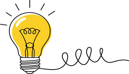 Light bulb continuous line drawing with idea concept