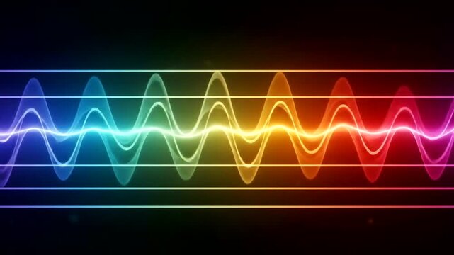 Colorful sound wave visualization with vibrant gradients on a dark background, representing audio signals