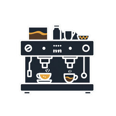 Modern Minimalist Flat Vector Illustration of a Dual Espresso Machine Brewing Coffee Into Two Cups With Coffee Beans and Ground Coffee Visible On Top Against Transparent Background