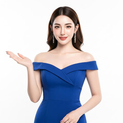 young woman in blue dress