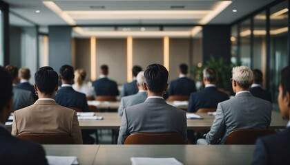 Business Meeting Conference Room Group of Professionals Attending a Corporate Presentation in Modern Office