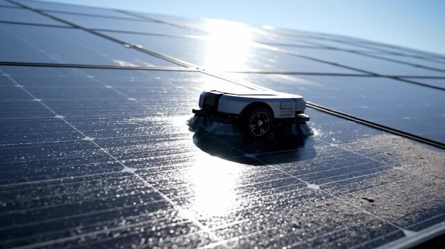 Solar Panel Cleaning Robot On Rooftop