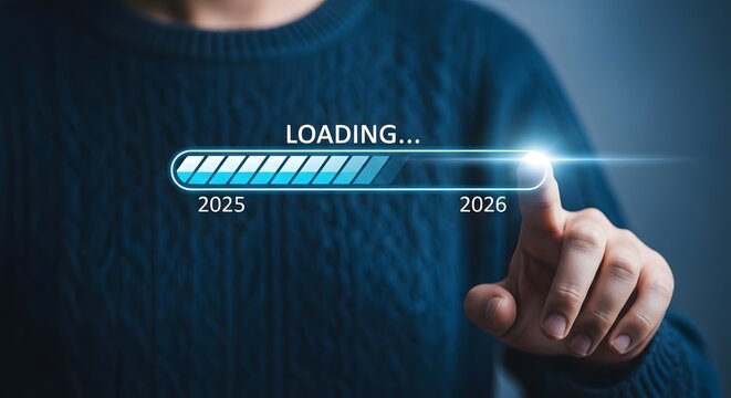 Person touching a holographic loading bar display with progress indication