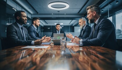 Businessmen Meeting in Modern Conference Room with Formal Attire and Glass Table