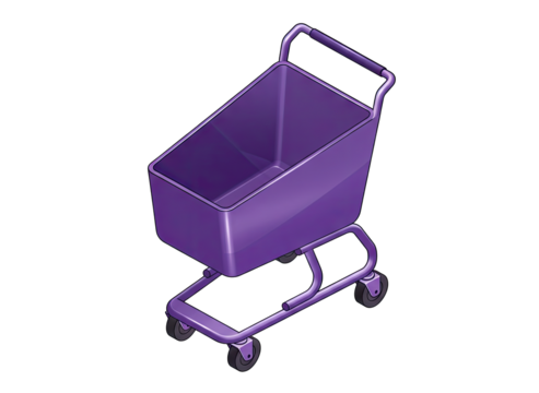 Purple Shopping Cart With Transparent Background Isolated On Black
