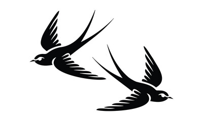 Pair of Flying Black Swallows or Swifts Icons/Silhouettes, illustration, vector.