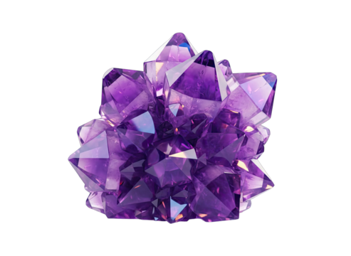 Radiant cluster of amethyst crystals sparkling with internal light and reflections against a deep black background showcasing intricate facets and a rich purple hue creating a sense of natural wonder