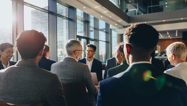 Business Meeting with Diverse Professionals in Modern Office Sunlit Conference Room