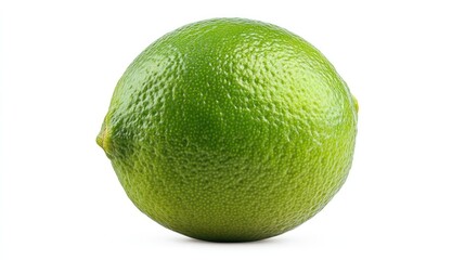 Lime fruit isolated on clean white background with full depth of field, showcasing fresh green peel, vibrant natural texture, citrus detail, organic appearance for food, health, cooking, ingredient 