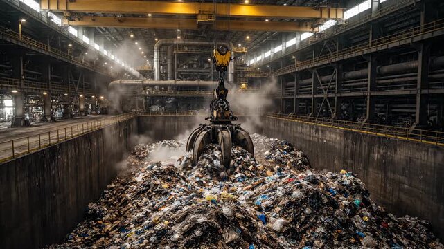 Waste Incineration Plant Grabbing Garbage