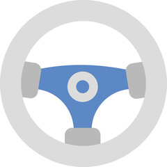 Steering Wheel Icon Isolated on White with Blue and Gray Accents Representing Automotive Control and Direction