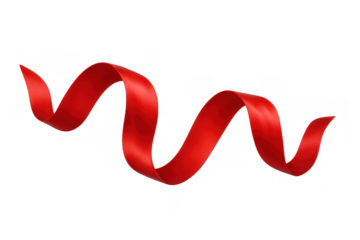Red satin ribbon curling and swirling for celebration, gift decoration, festive event, and holiday design elements on transparent background