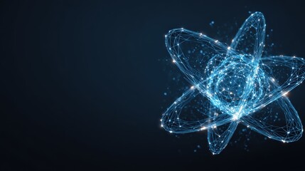 A luminous atom model against a dark backdrop symbolizes the essence of scientific exploration and the intricacies of the microscopic world.  ..Created with Generative AI, not depicting real subjects.