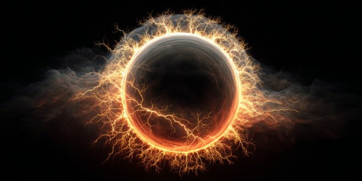 Golden electric aura sphere PNG