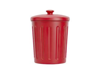 Red Metal Trash Can With Lid Isolated On Transparent Background Clean Simple Design For Office Or Home