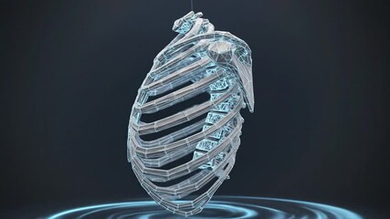 Elegant skeletal rib cage geometry gently rotating, medical visualization and science - Powered by Adobe
