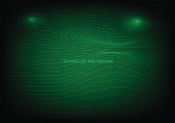 Abstract Green Technology Background with Wavy Lines and Glow Effects