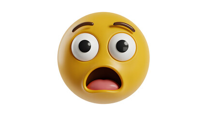 A rendered image of a yellow emoji with wide eyes and open mouth on a black background