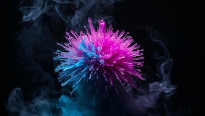 Fototapeta premium Neon Pink and Blue Crystal Formation with Dramatic Smoke