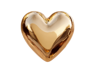 Gleaming golden heart shape shiny metallic, Isolated, Png Transparent Background
