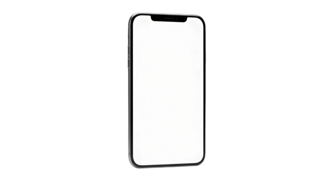 Modern smartphone with blank screen isolated on transparent background