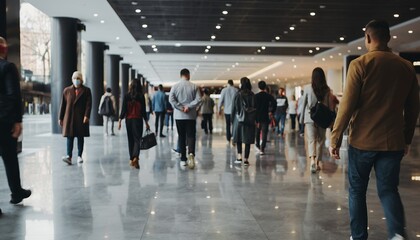 Crowded Modern Shopping Mall Interior with Diverse People Shopping and Walking