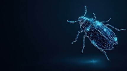 Naklejka premium A glowing digital insect, composed of interconnected points and lines, against a dark backdrop. ..Created with Generative AI, not depicting real subjects.