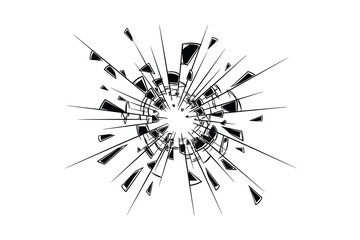 Obraz premium Abstract shattered glass or broken mirror effect with sharp fragments and radial lines radiating from center