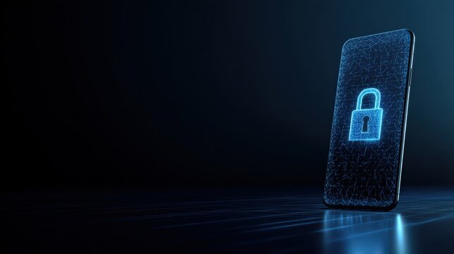 A futuristic, glowing lock icon represents data safety, cyber security, digital safety on a sleek smartphone in a photorealistic and elegant. ..Created with Generative AI, not depicting real subjects. - Powered by Adobe