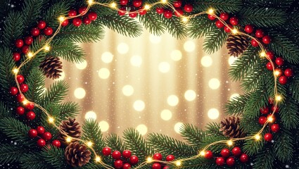 Christmas wreath with lights and berries