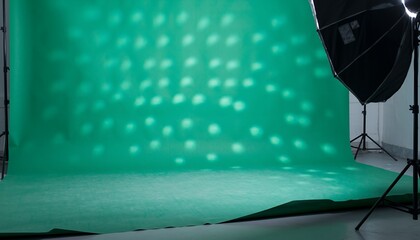 Photography Studio Green Screen Backdrop with Lighting Equipment for Video and Photo Production