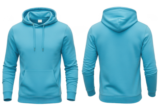 Light blue hoodie front and back view mockup isolated on white background isolated on transparent background