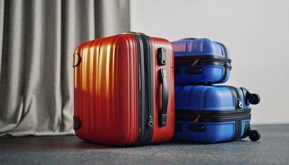 Red and Blue Hard Shell Suitcases in Modern Indoor Setting