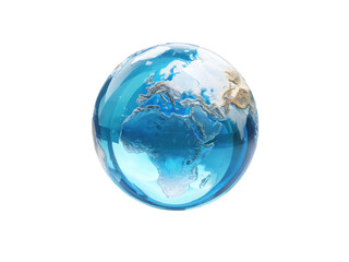 Fototapeta premium Transparent globe with blue oceans and brown continents image, Isolated, Png Transparent Background