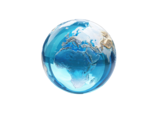 Transparent globe with blue oceans and brown continents image, Isolated, Png Transparent Background