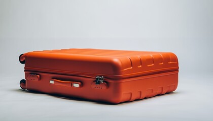 Red Hard Shell Suitcase Lying Flat on White Surface in Studio Setting