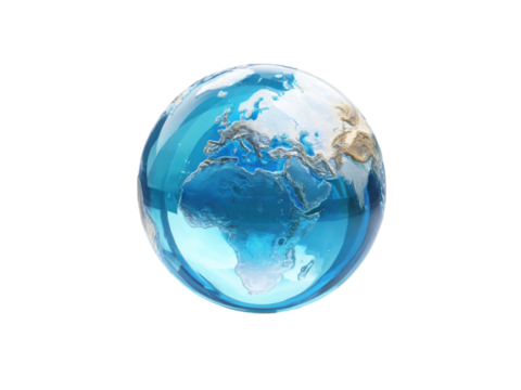 Transparent globe with blue oceans and brown continents image, Isolated, Png Transparent Background