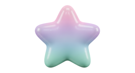Pastel glossy star shape isolated on transparent background