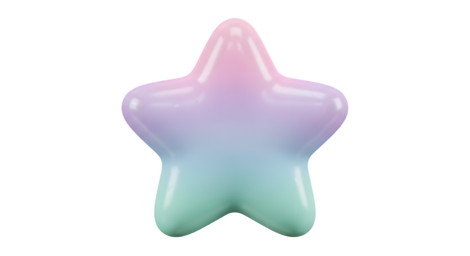 Pastel glossy star shape isolated on transparent background - Powered by Adobe