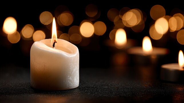 Warm candlelight illuminating a peaceful night, creating a serene and inviting atmosphere perfect for relaxation or romantic evenings