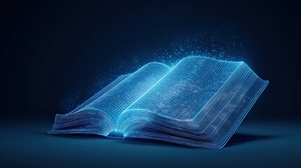An illuminated book unveils a captivating story, with glowing pages and radiant particles that dance in a mystical display. ..Created with Generative AI, not depicting real subjects.