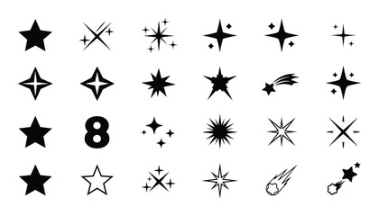 Fototapeta premium Various star icons. Sparkle light effects. Glitter burst shapes. Decorative glow elements.