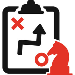 Strategic Planning Clipboard With Chess Piece And Red X Mark And Arrow Showing Path On Transparent Background Representing Business Strategy And Game Plan