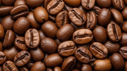 Fototapeta premium Close-up view of roasted coffee beans, showing texture and detail.