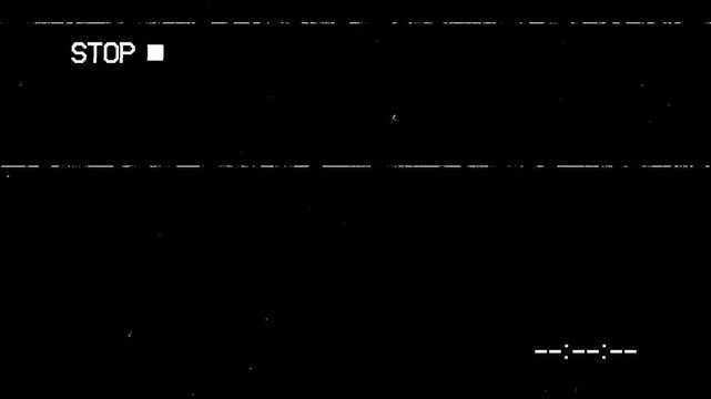 Vintage Analog VHS Glitch Distortion Overlay with Stop Camcorder OSD and Noise Lines 4k video animation seamless loop