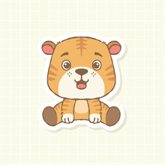 Cute Tiger Cartoon Sticker Vector Illustration