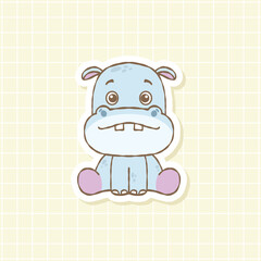 Cute Hippo Cartoon Sticker Vector Illustration