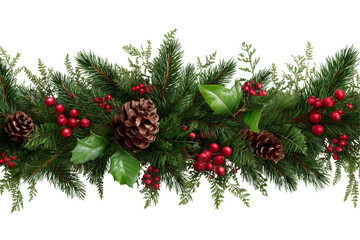 Green Pine Garland with Red Berries High-Resolution Photo