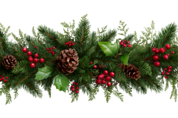 Green Pine Garland with Red Berries High-Resolution Photo